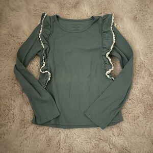 Max Studio Girls Moss Green Long Sleeve Top with Ruffle Accents. Sz 8Y